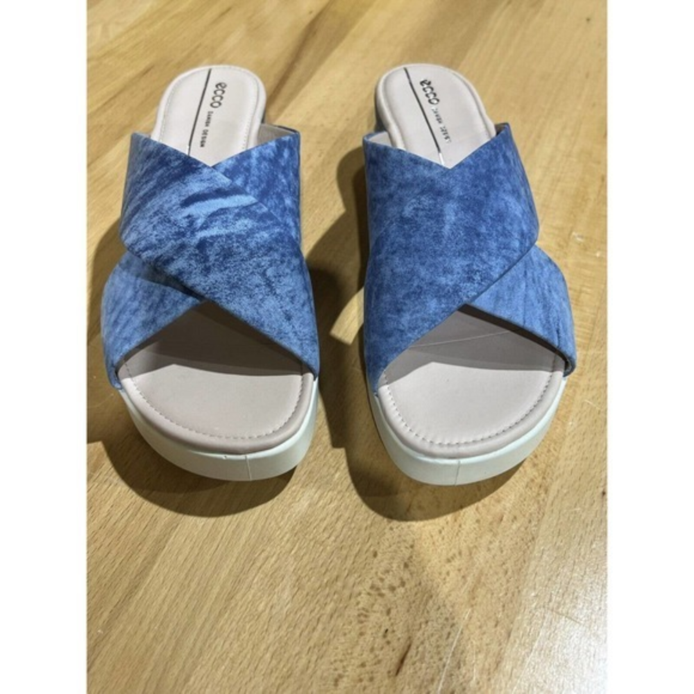 Ecco Womens‎ Touch Plateau Wedge Slip On Sandals Leather Sz 10 - 10.5 NEW NIB